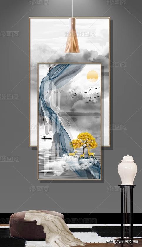 山水抽象装饰画,山水装饰画只有中式风格吗