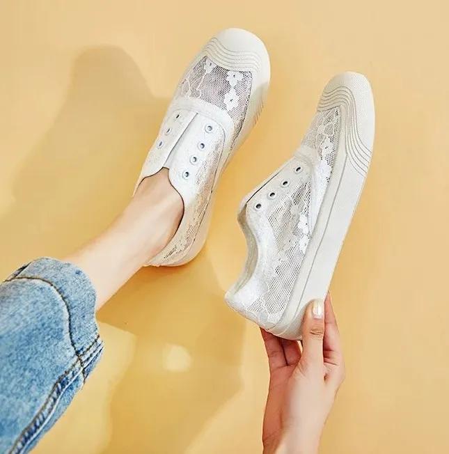 春款透气蕾丝懒人鞋,蕾丝亚麻懒人鞋