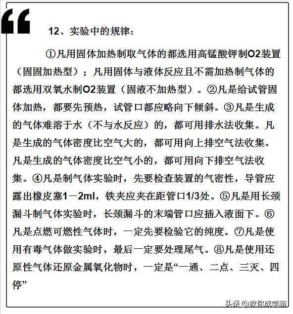 九年级人教版化学公式背诵口诀,纯干货最全中考化学必考知识点