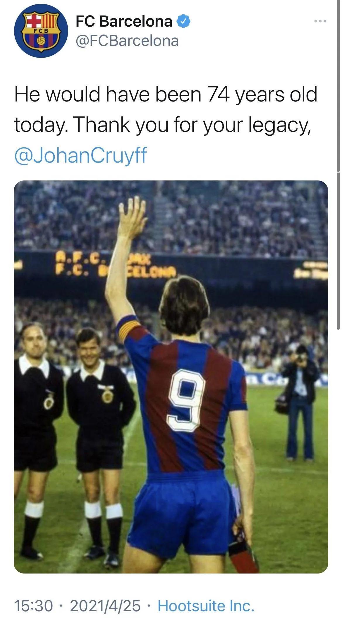 巴萨纪念克鲁伊夫,巴萨致敬克鲁伊夫