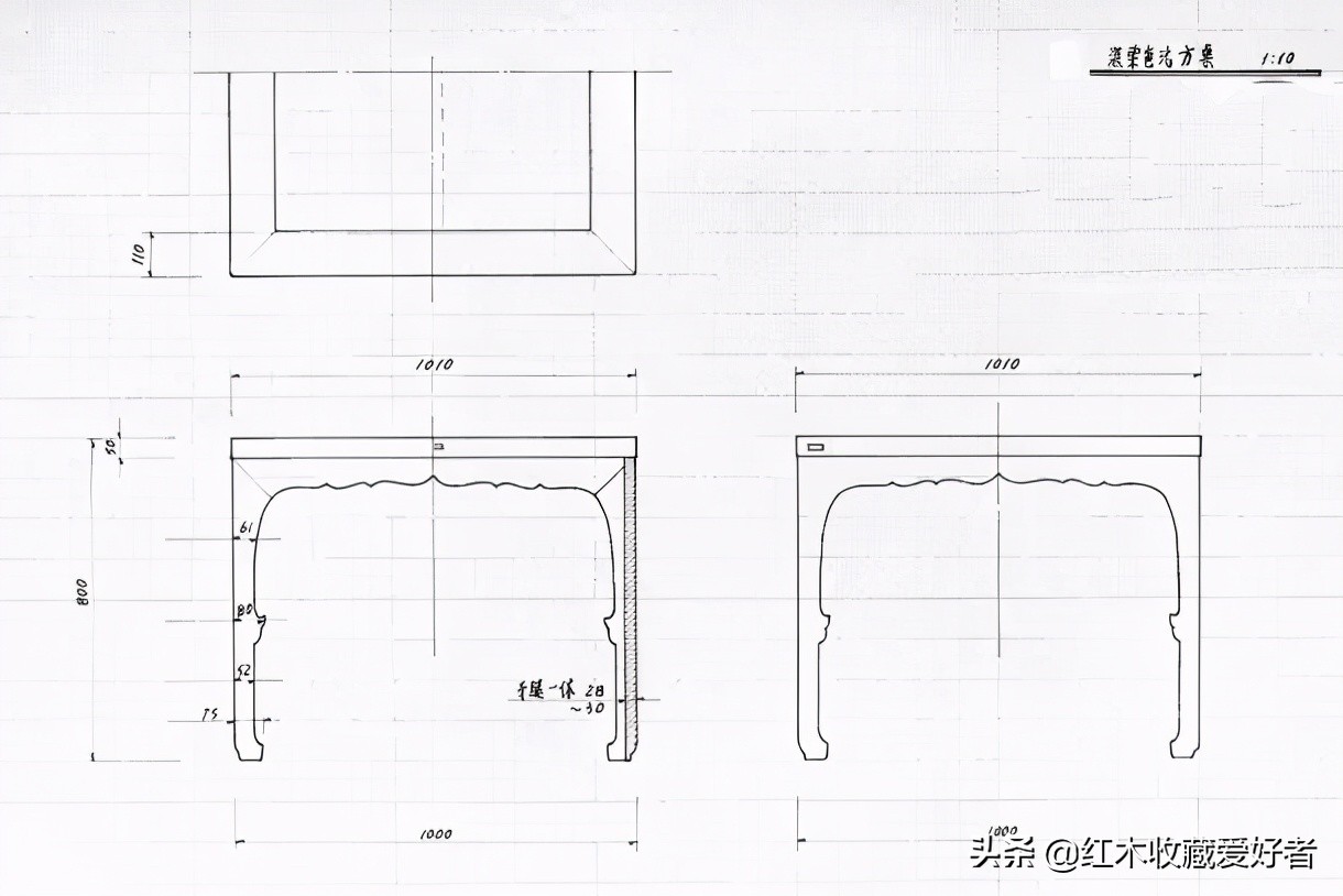 中国传统家具手绘三视图,古典家具设计图纸