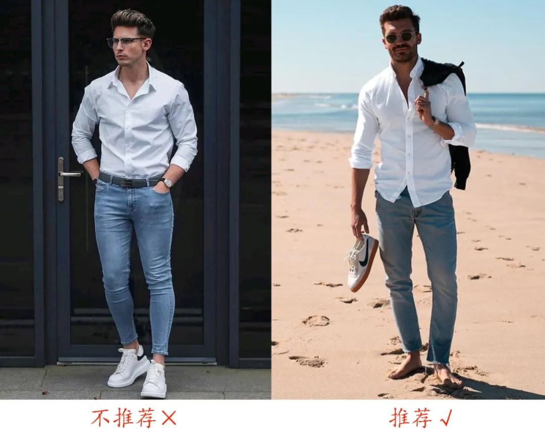 男白色衬衫搭配印花牛仔裤合适吗,男生黑色衬衫配什么颜色的牛仔裤