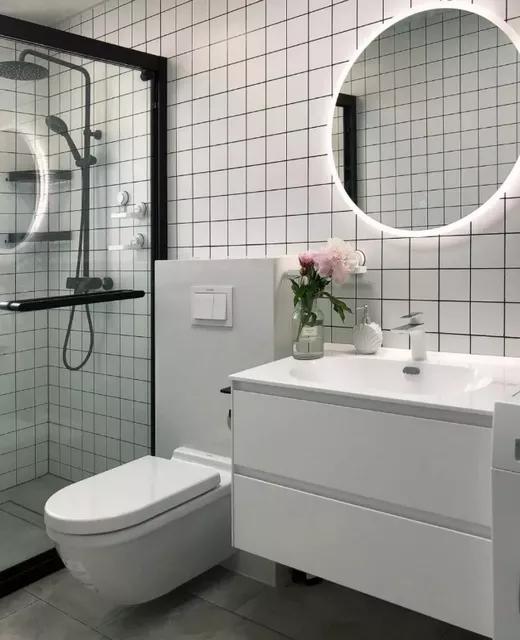 卫生间灰色墙砖配什么颜色洗手台,2021小卫生间适合什么颜色墙砖