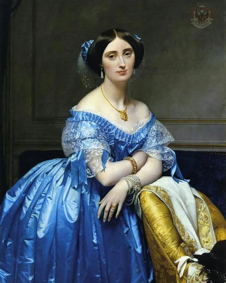 油画中的复古裙子,蓝色油画裙子