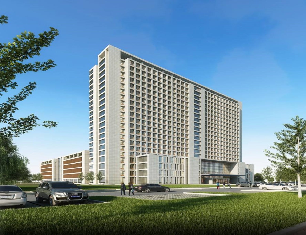 河南正在建设的一座医院,总用地面积200亩,设床位1000张