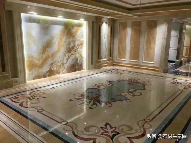 大理石地面水刀拼花效果图,100多平方水刀拼花图片