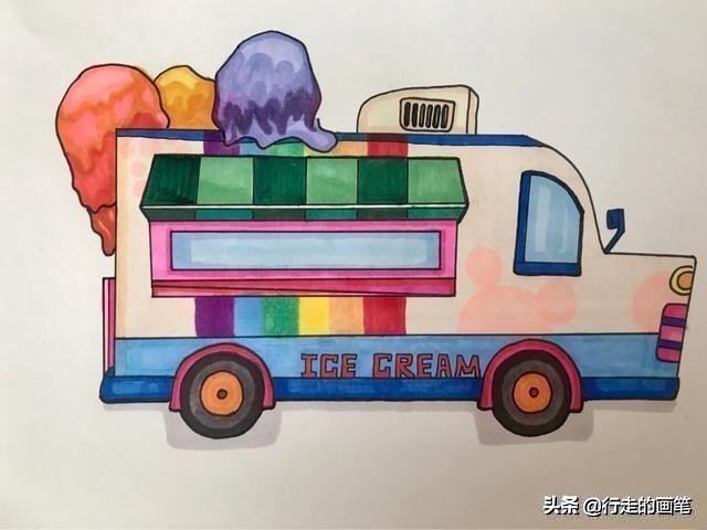 儿童画冰淇淋车的画法,儿童画冰激凌绘画作品大全