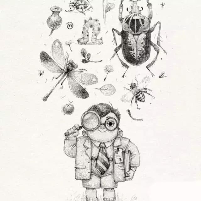 画动漫人物黑白插画素描,超级可爱的素描画