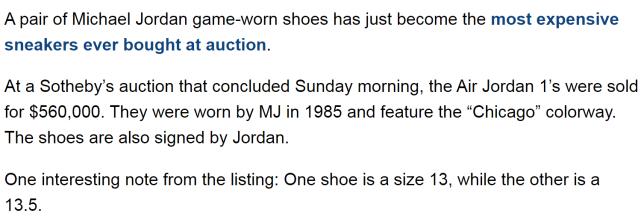 乔丹六次夺冠战签名鞋将拍卖,乔丹双签球鞋