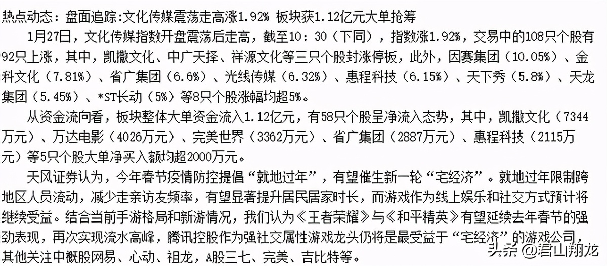 祥源文化连续五个涨停回顾