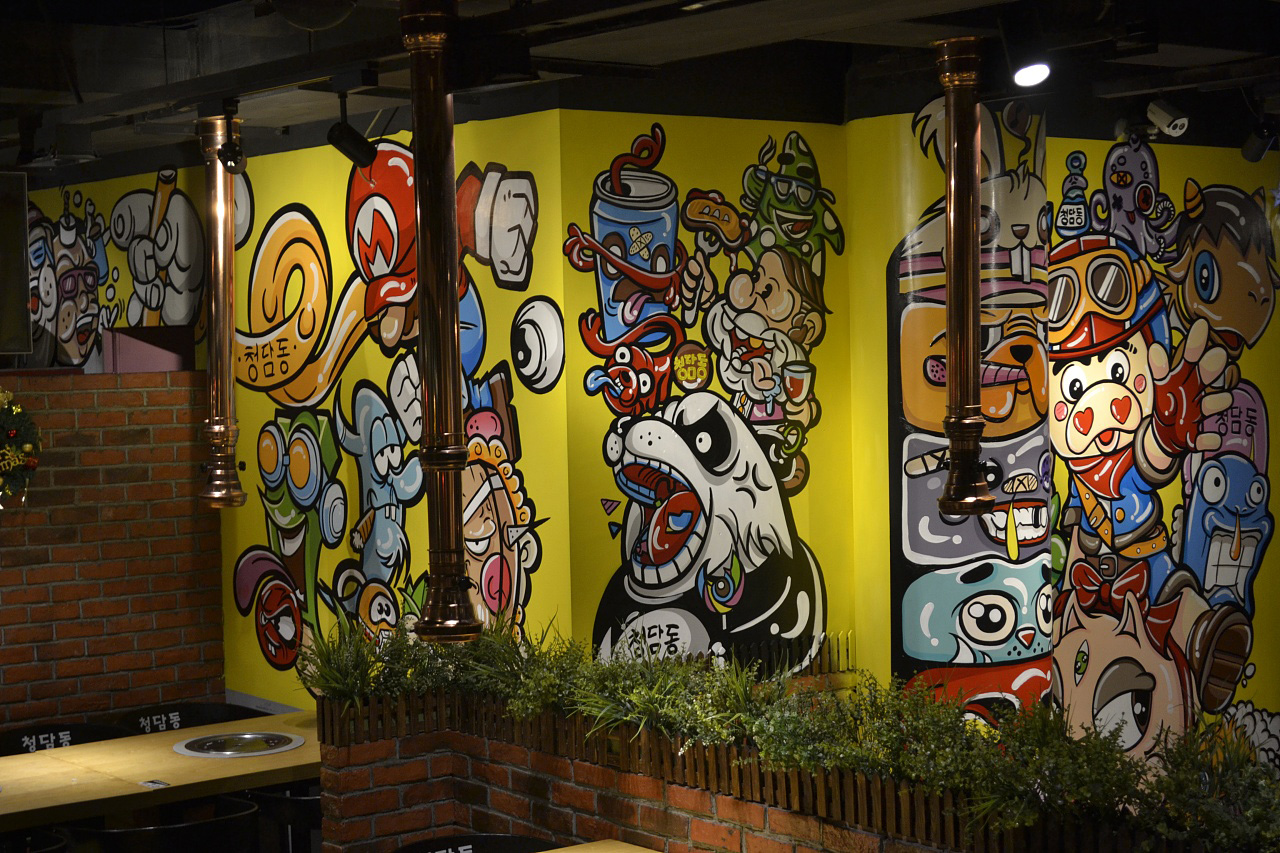 烧烤店国潮壁画图片大全,羊肉火锅店墙绘壁画