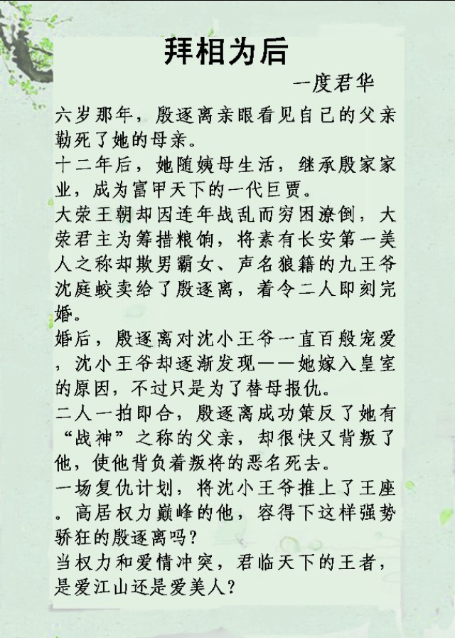 我不愿故事的结局，誓言成为戏言《废后将军》《拜相为后》强推