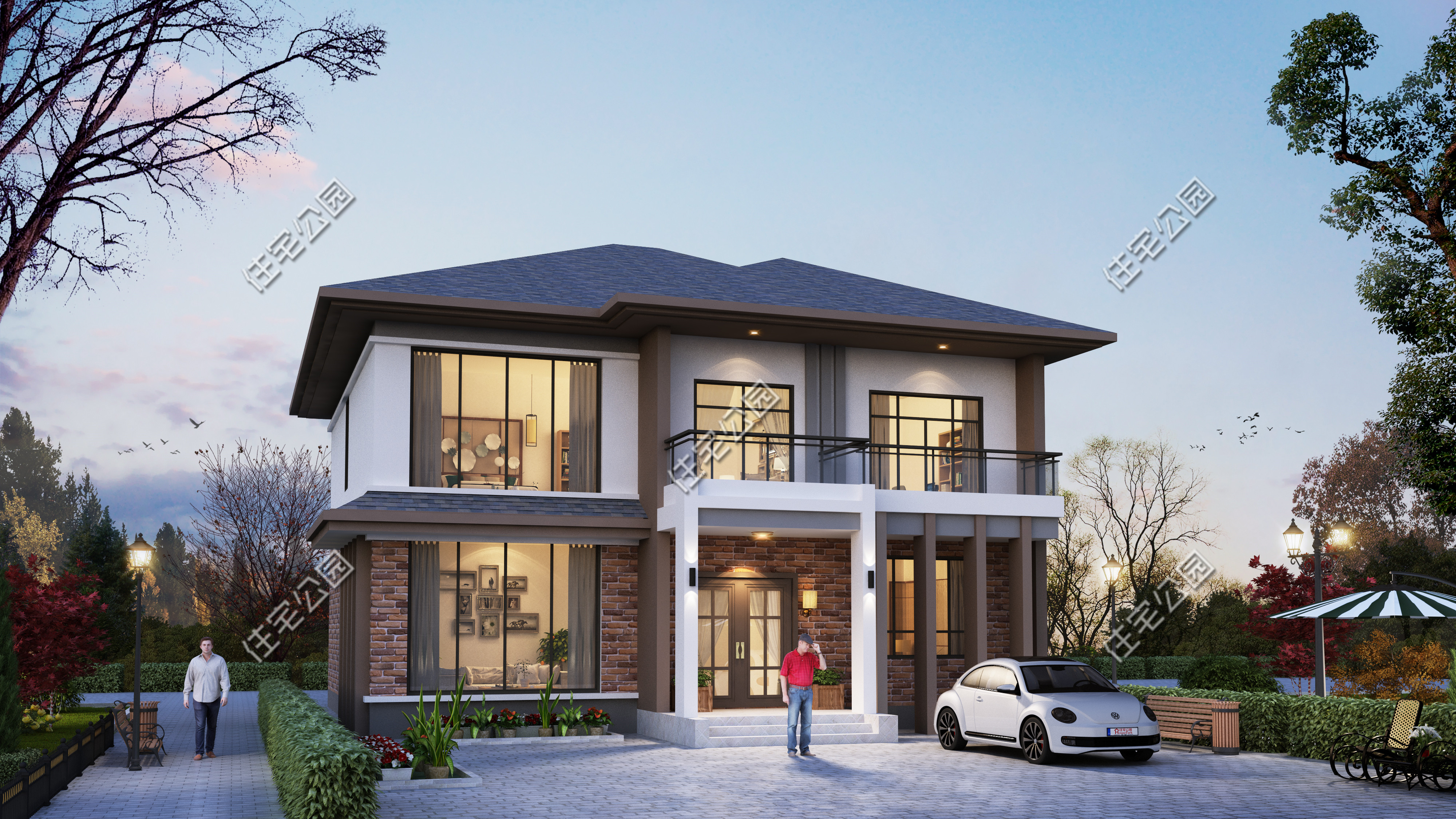 免费分享1000款自建房布局图,三层半现代别墅带落地窗设计图