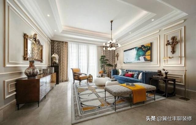 石膏线条天花板装修效果图,简单的石膏线条装修