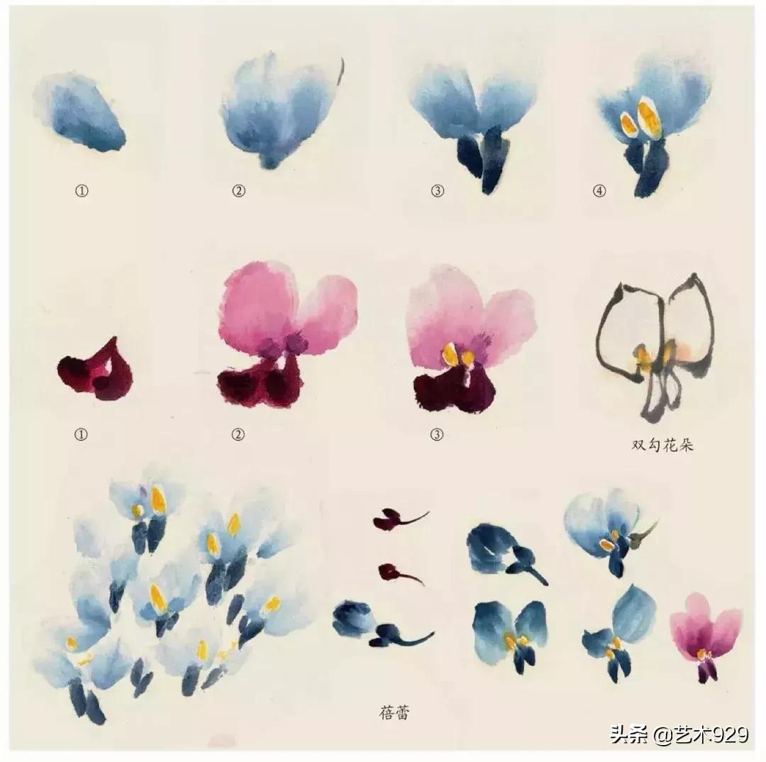 国画技法工笔花卉配色与花叶染法,国画欣赏精致的工笔彩色花卉