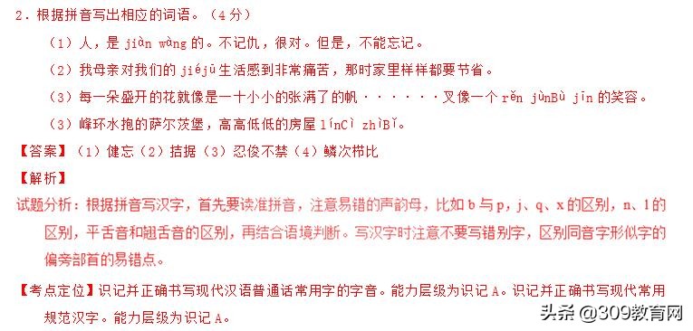中考语文易错常用字汇总,中考语文必考知识点错别字