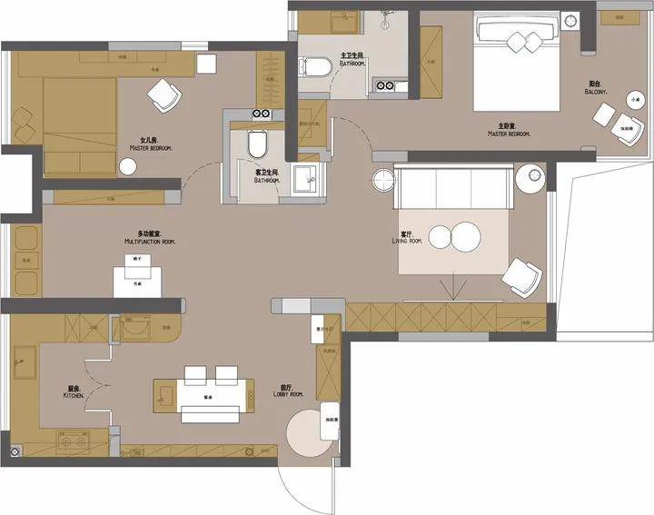 西安母女的111㎡三室暗房，拱形门、水磨石，超强储物力