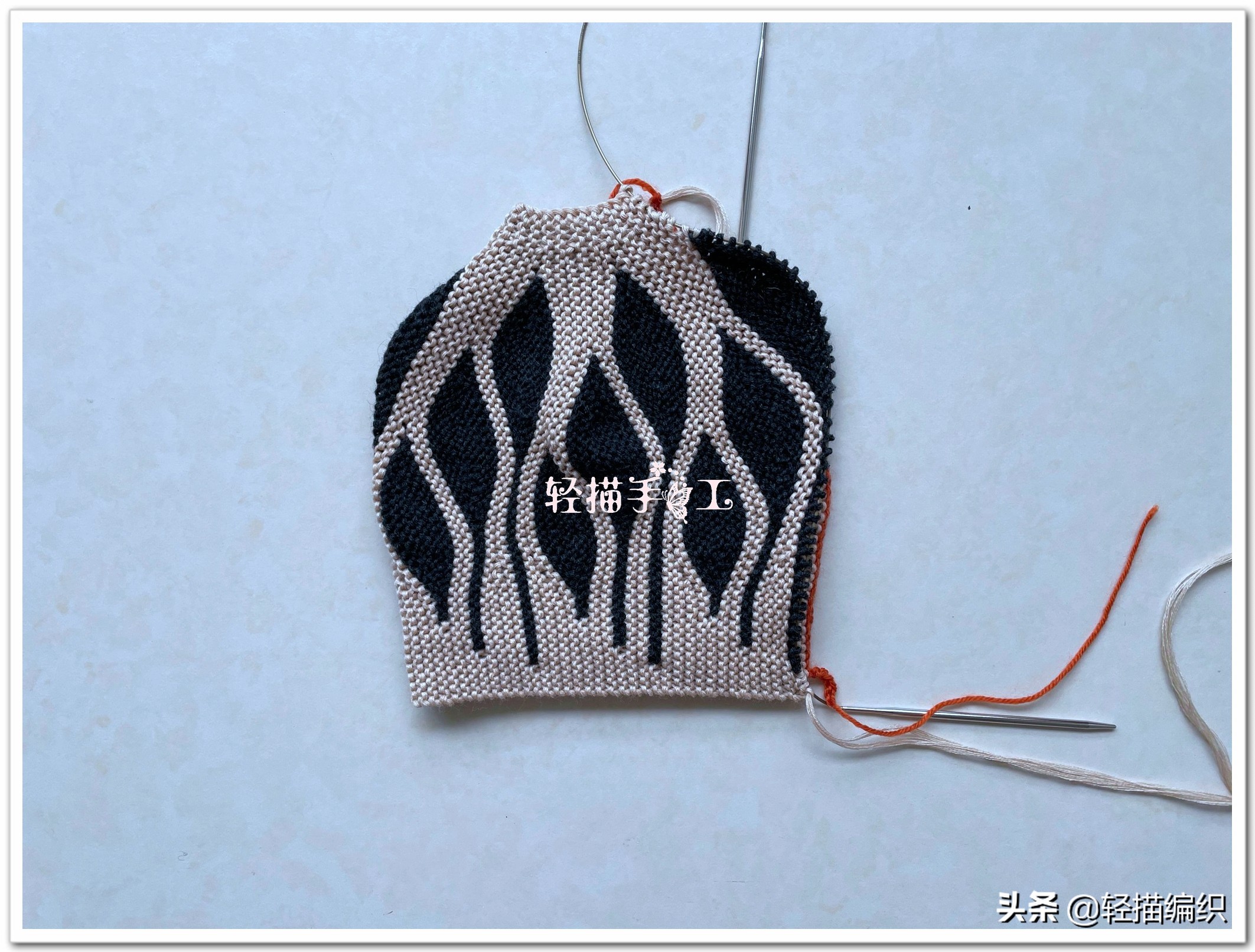 棒针花样帽子图片,达西妈妈双色叶子花帽子教程