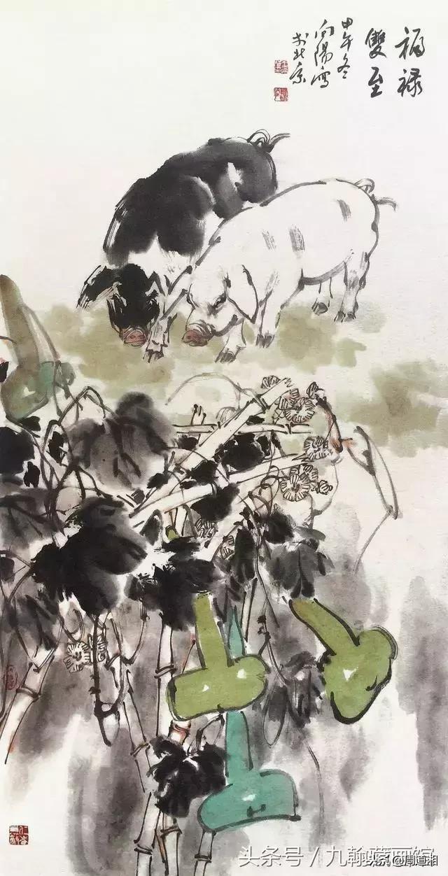 国画工笔猪图片,大写意画猪国画作品