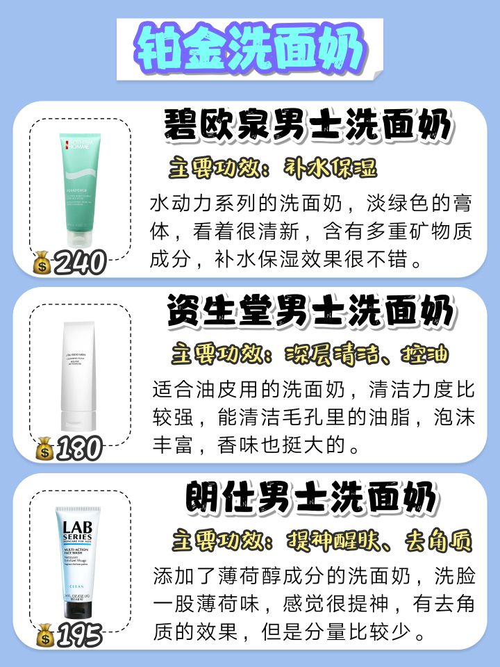 男士洗面奶段位推荐,男士洗面奶段位测评