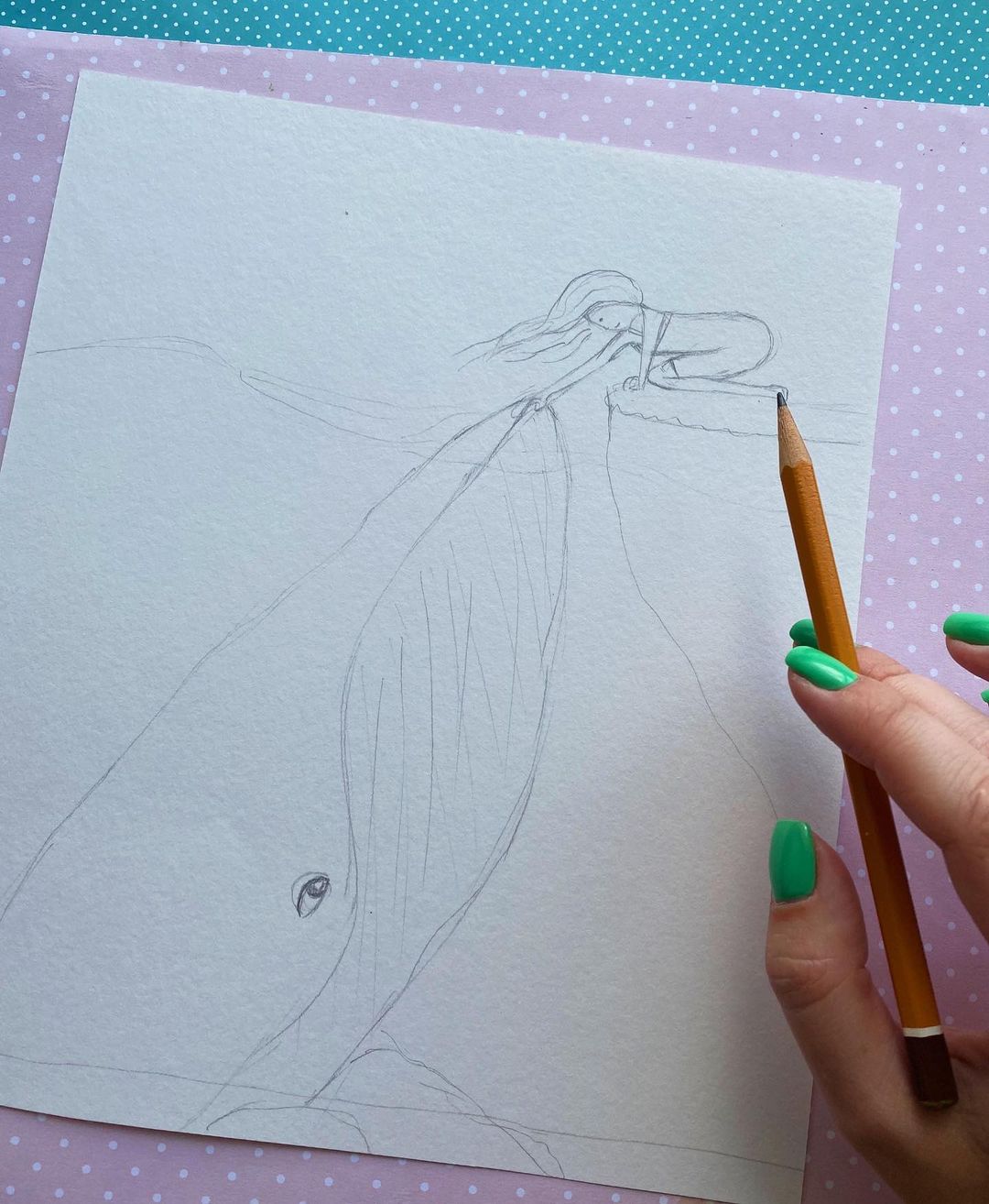 水彩画初学者鲸鱼云朵风景画,落日鲸鱼水彩画图片大全