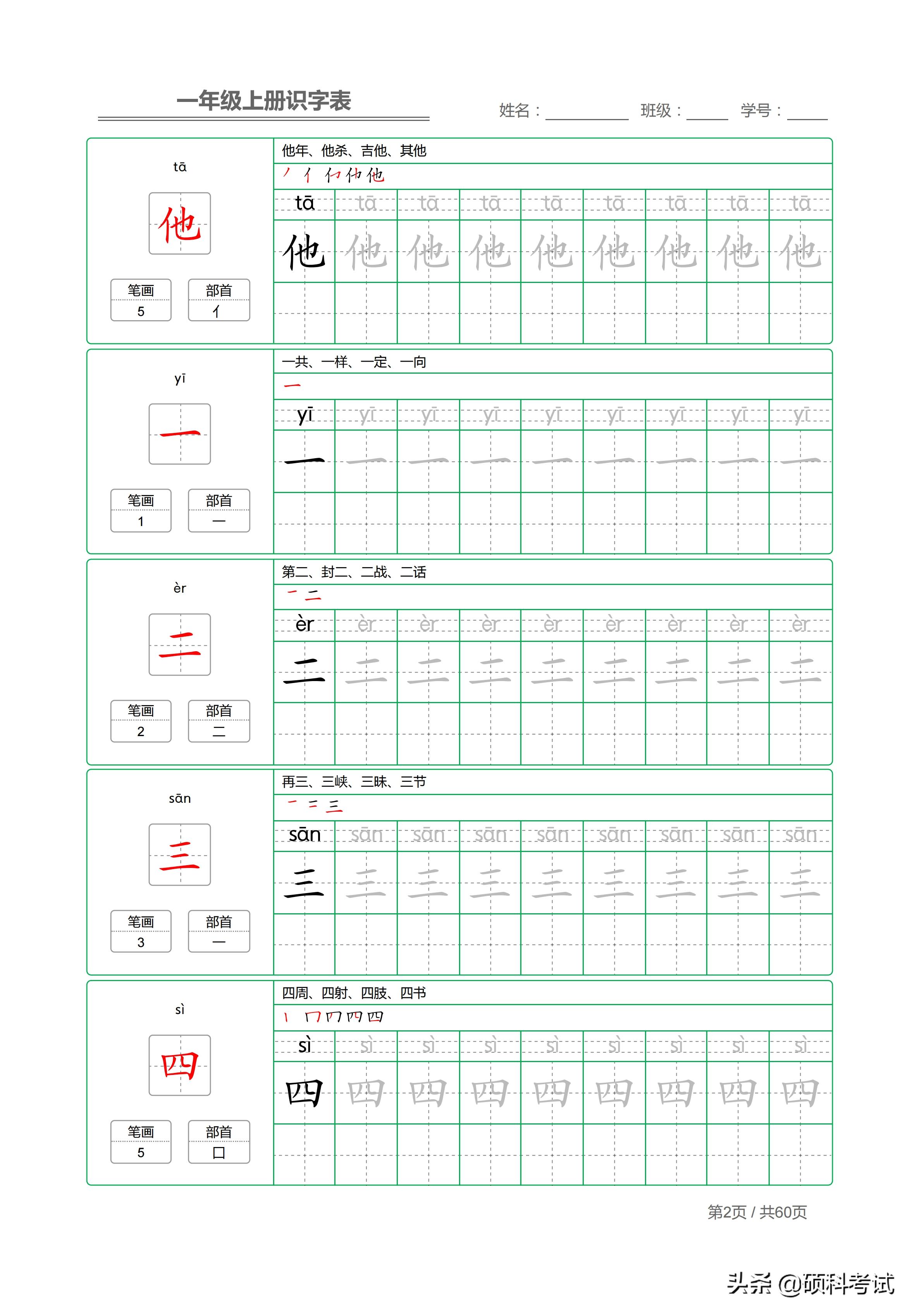 部编版一年级上册生字表笔画,一年级上册字帖人教版带笔顺拼音