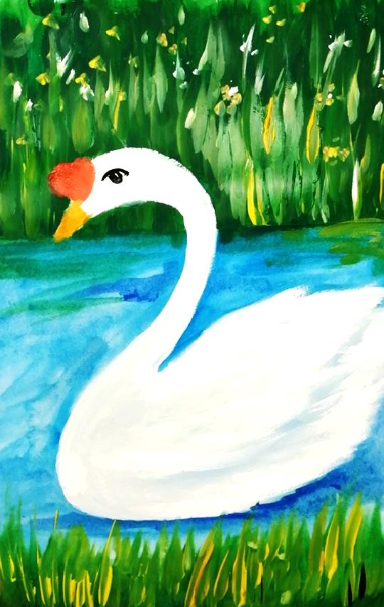 大白鹅彩铅儿童画,水粉大白鹅的画法