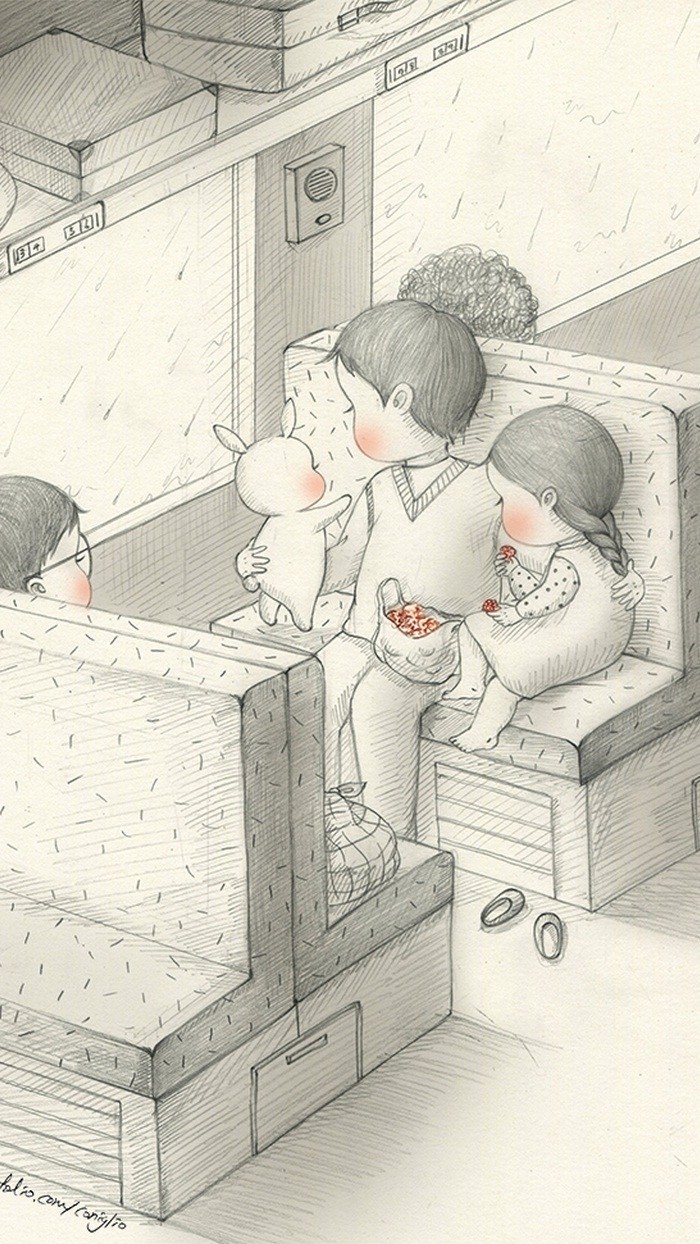 少女与兔子插画,兔子手绘创意插画