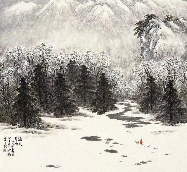 山水画的意境诗词,水墨山水画四尺作品