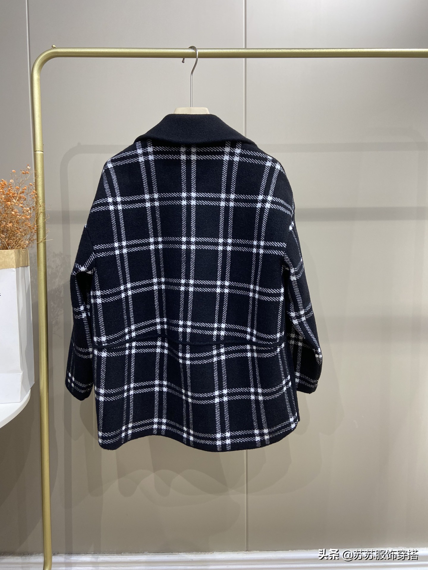 时尚西装领格子外套女秋冬新款韩版宽松小个子呢子大衣