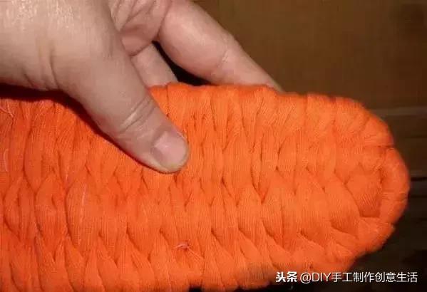布条线桃花拖鞋编织教程,旧布条编拖鞋方法