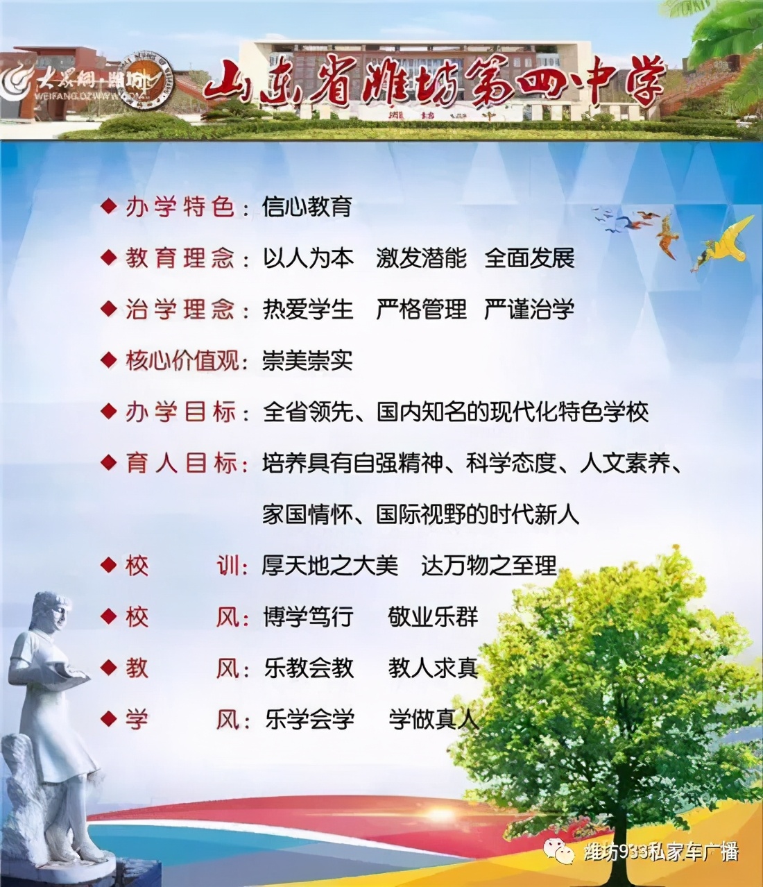 拓教育新境，著时代鸿篇！山东省潍坊第四中学校史馆前言