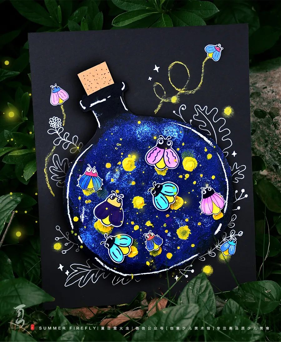 萤火虫的画法儿童画,夜晚怎么画简单又漂亮萤火虫