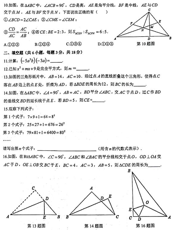 2020年数学八上期中考试卷子,八年级上期中数学试卷人教版