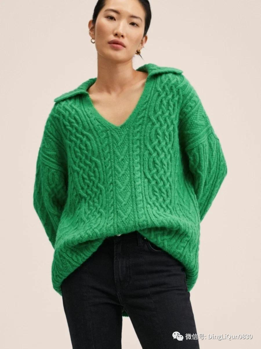 回形针织毛衣图解,绿色和白色最新双色毛衣花样图解
