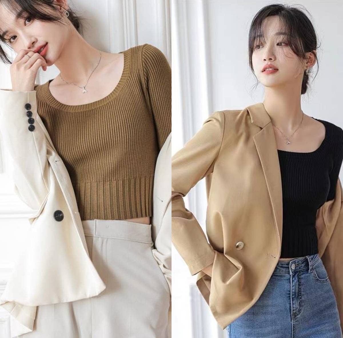 白色小西装内搭白色衬衫,长款小西装内搭什么样的衬衫