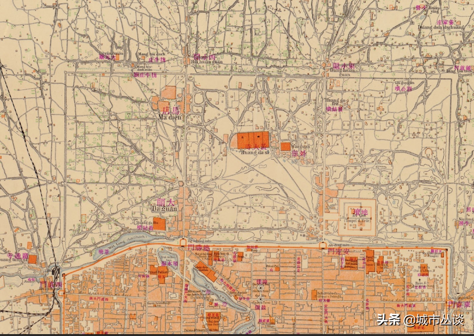北京城俯瞰图的历史变化,看北京城全景的位置