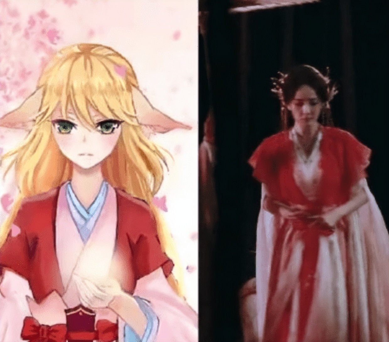 杨幂狐妖小红娘红衣造型,杨幂狐妖小红娘现代装路透图