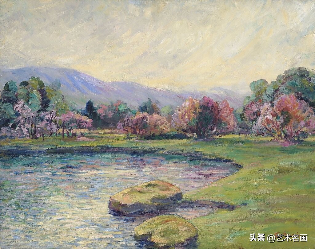 美国印象派大师春天的风景画,色彩丰富的印象派