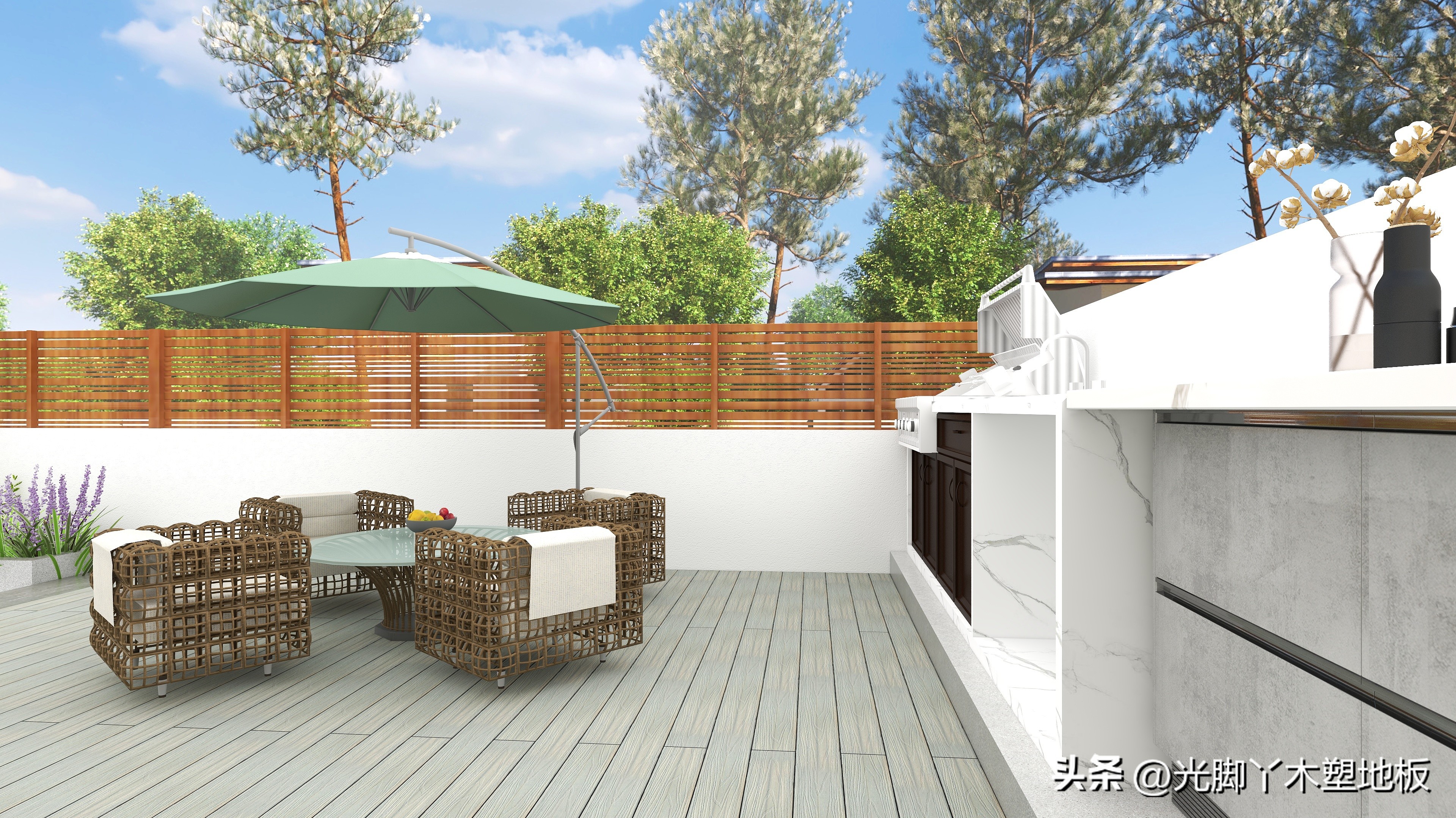 塑木地板效果图庭院,为什么别墅地面一定要用大理石