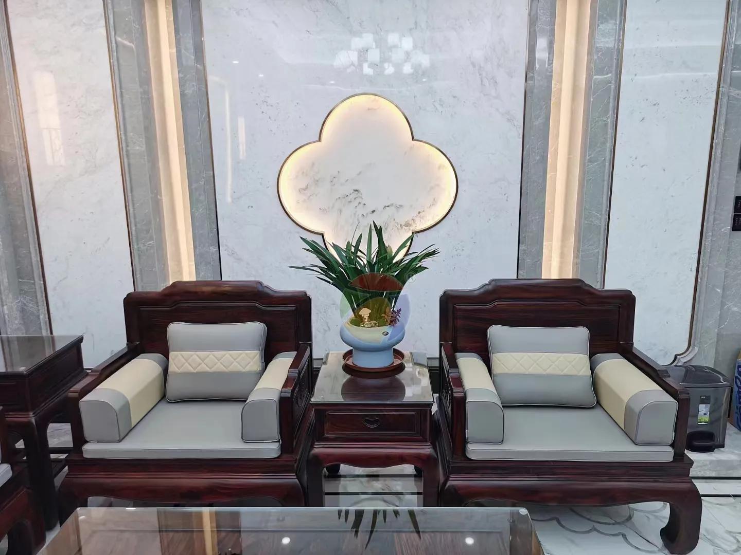 新中式红木家具实木沙发皮坐垫椅垫如何进行颜色搭配、选购保养?