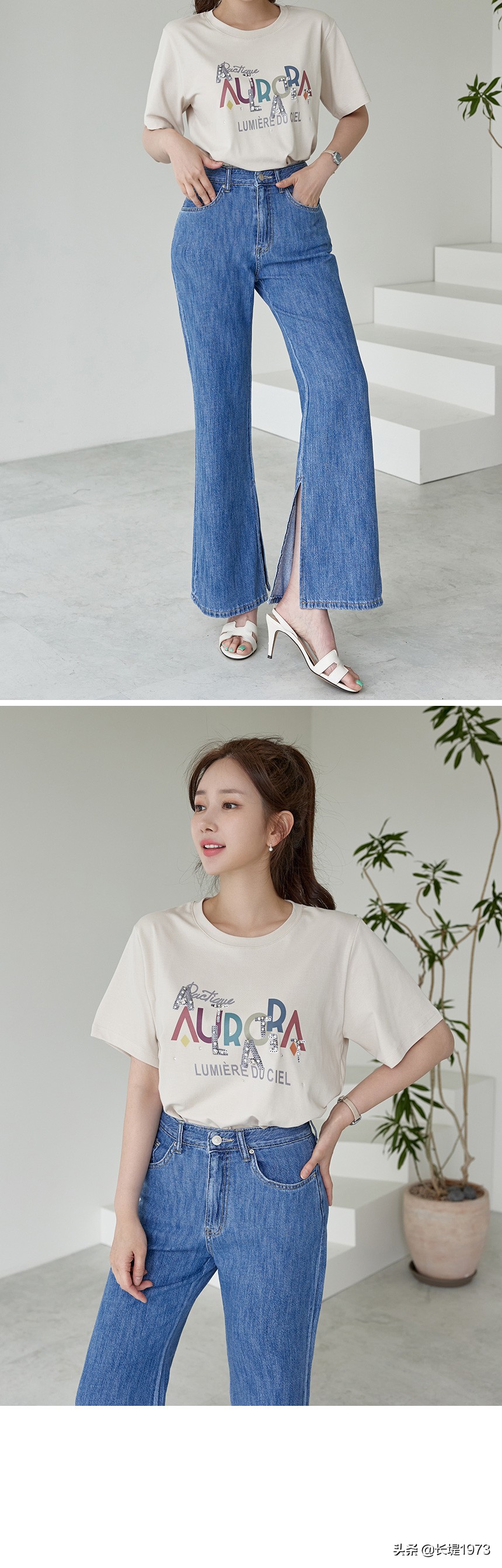 韩版t恤搭配阔腿牛仔裤,t恤别老是搭配牛仔裤