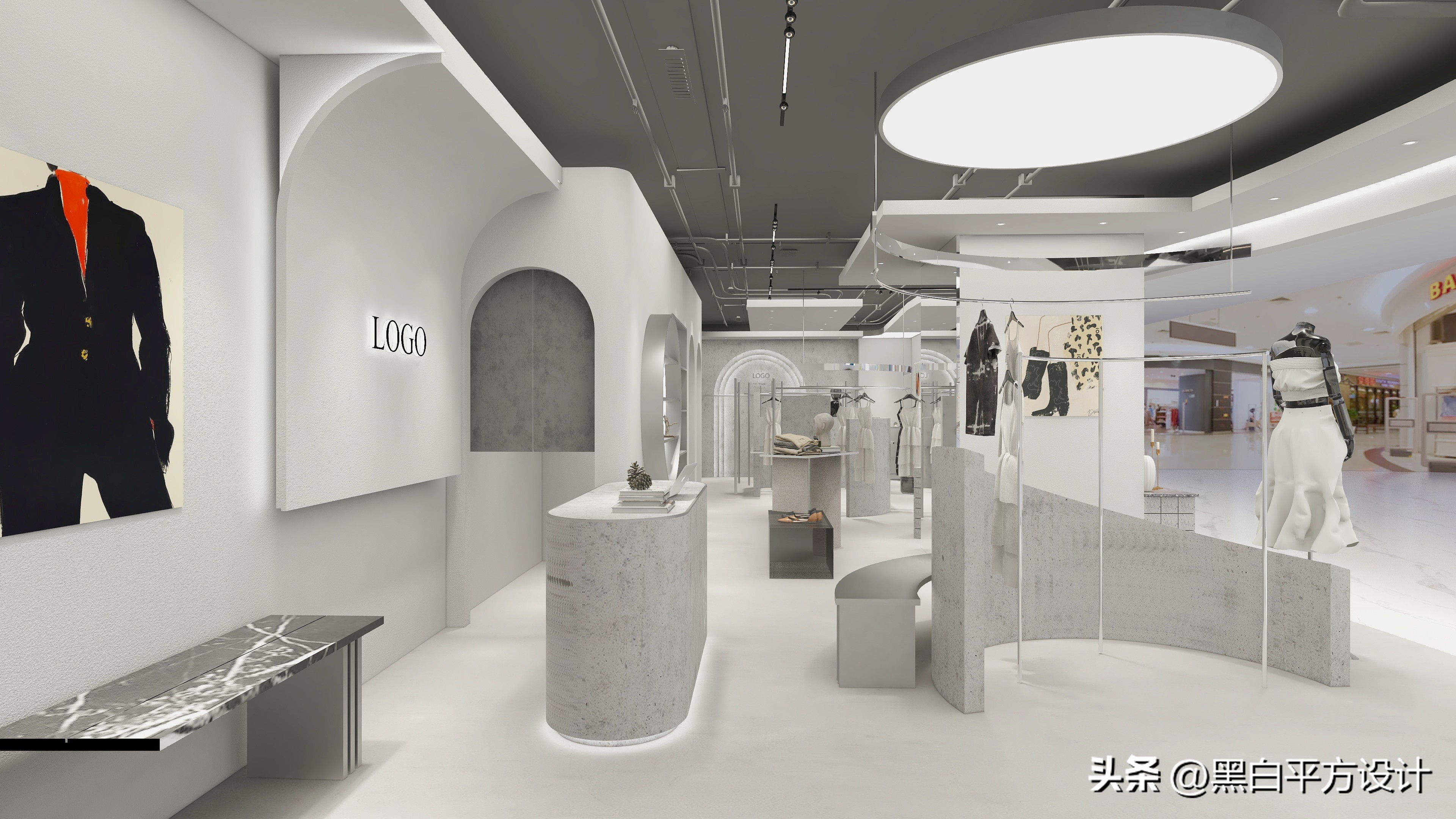 法式简约买手店设计,买手店极简橱窗背景效果图