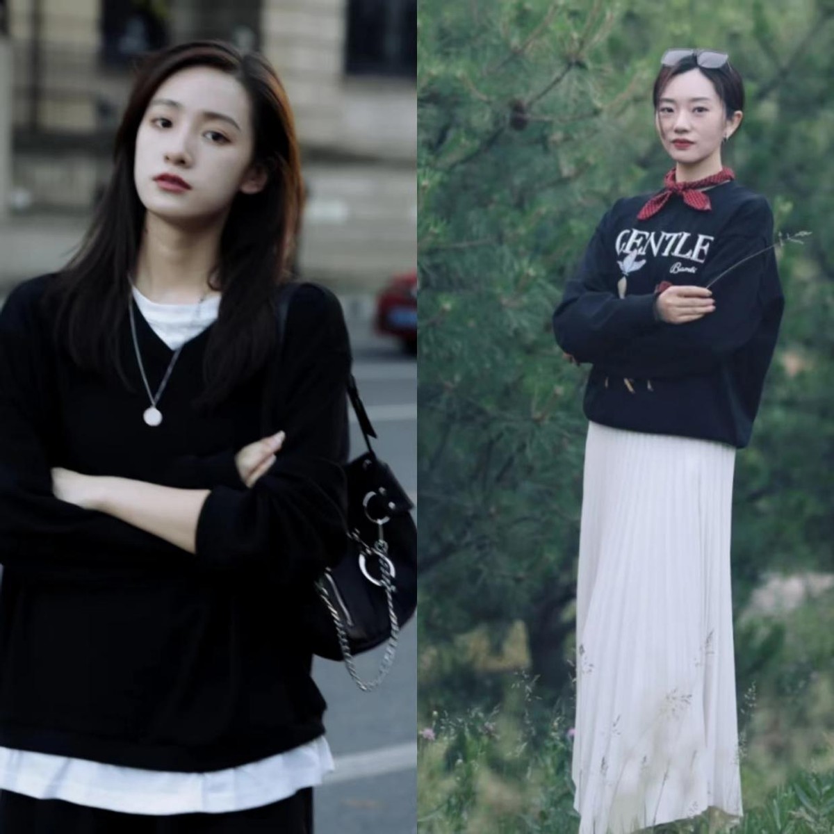 卫衣裙女中长款穿搭,秋季宽松长卫衣裙怎么搭配打底裤