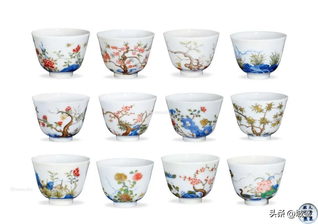 康熙官瓷十二花令杯欣赏,官窑康熙五彩十二花神杯价格