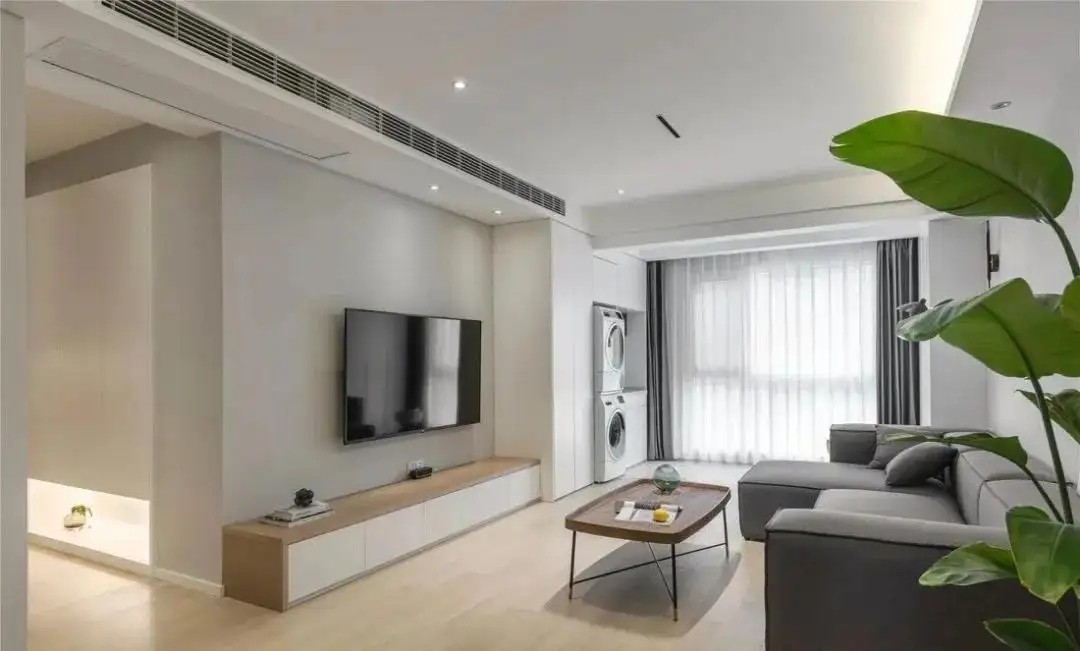 满墙电视柜怎么连接阳台柜子,电视柜和阳台一体无垭口的效果