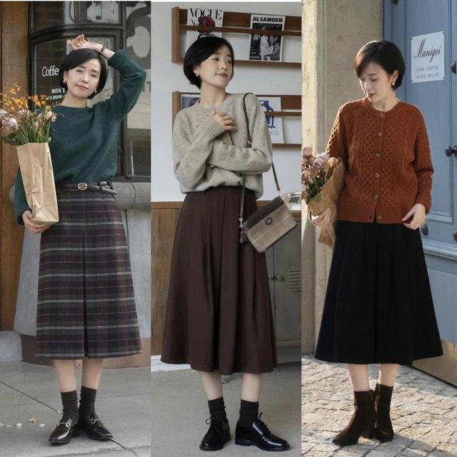 今年大火的“半身裙”，配对鞋子气质优雅，适合40+岁的女人