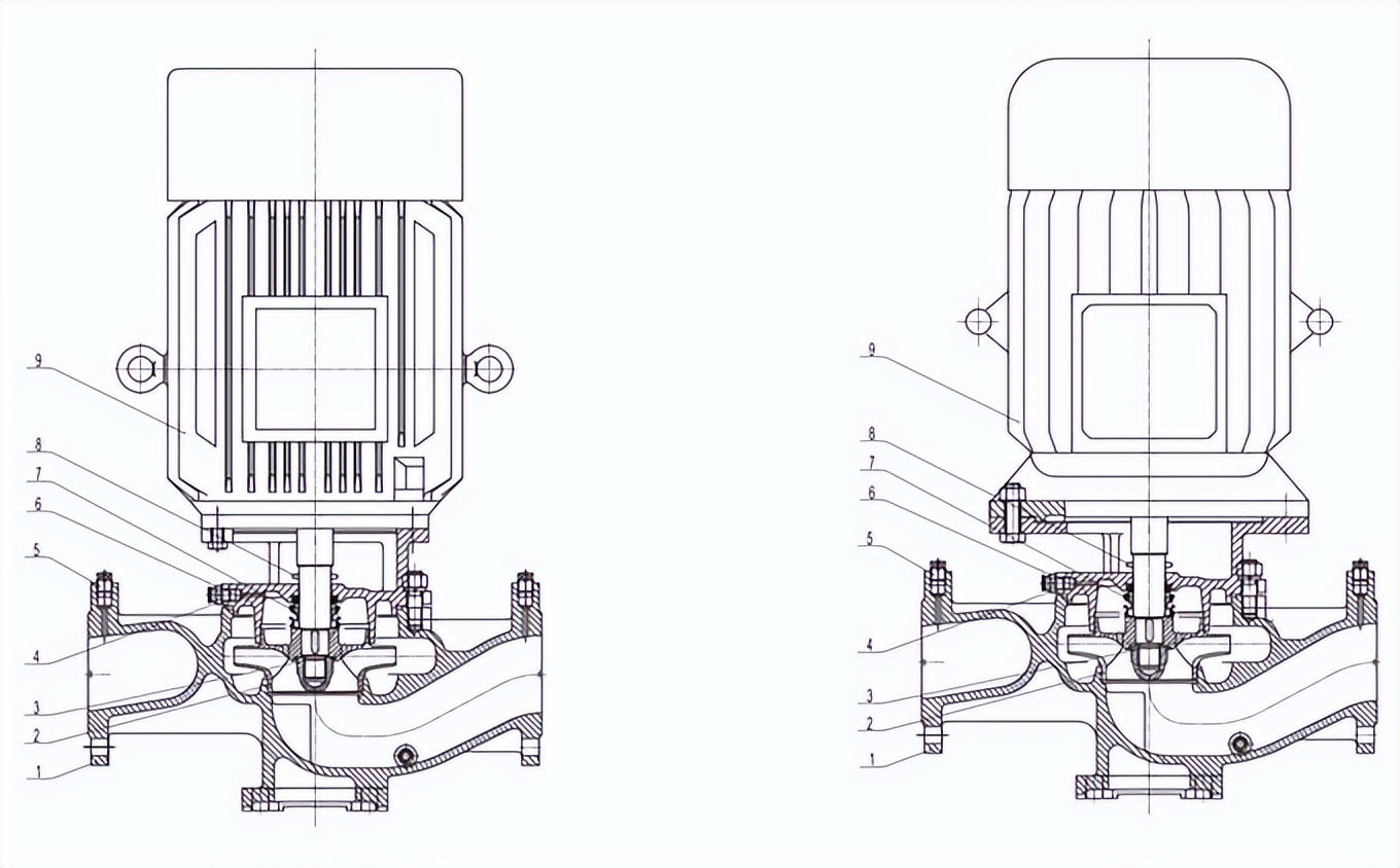 上海凯泉立式多级泵结构图,立式清水泵结构图