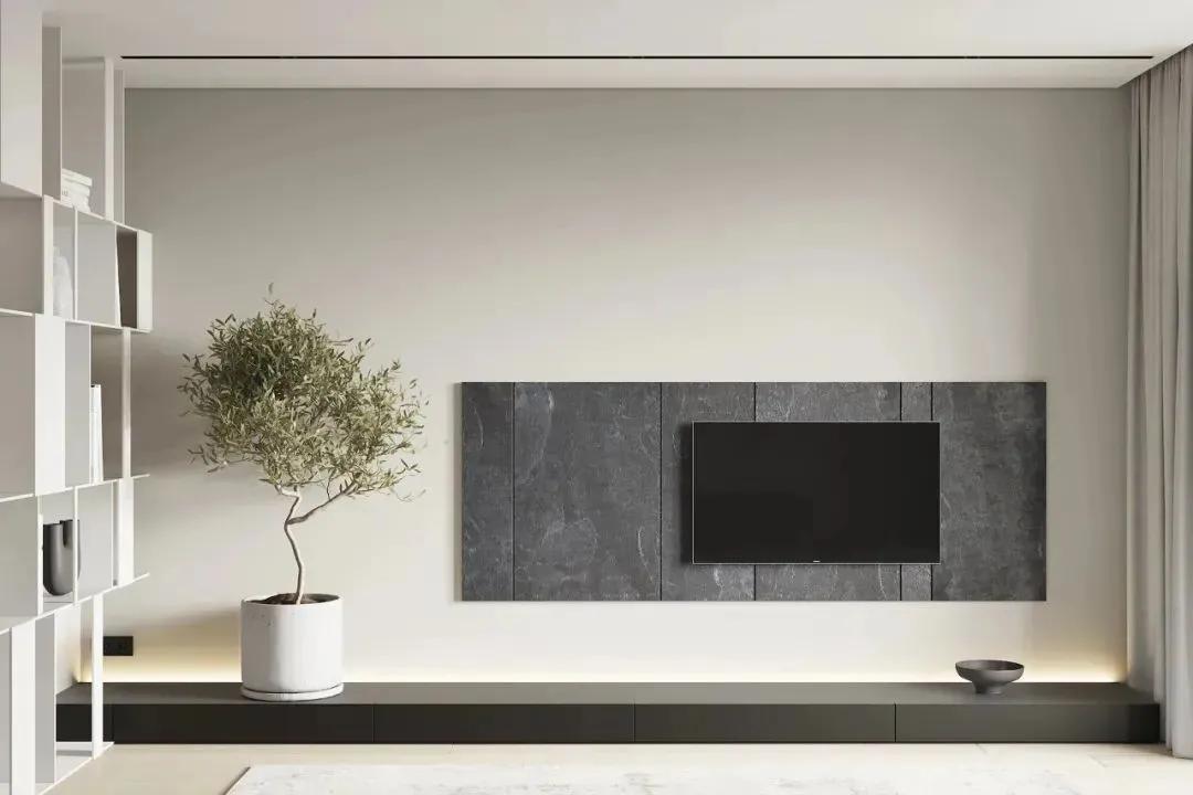 石膏线电视背景墙尺寸3.1米效果图,轻奢风装修2022新款电视背景墙纸