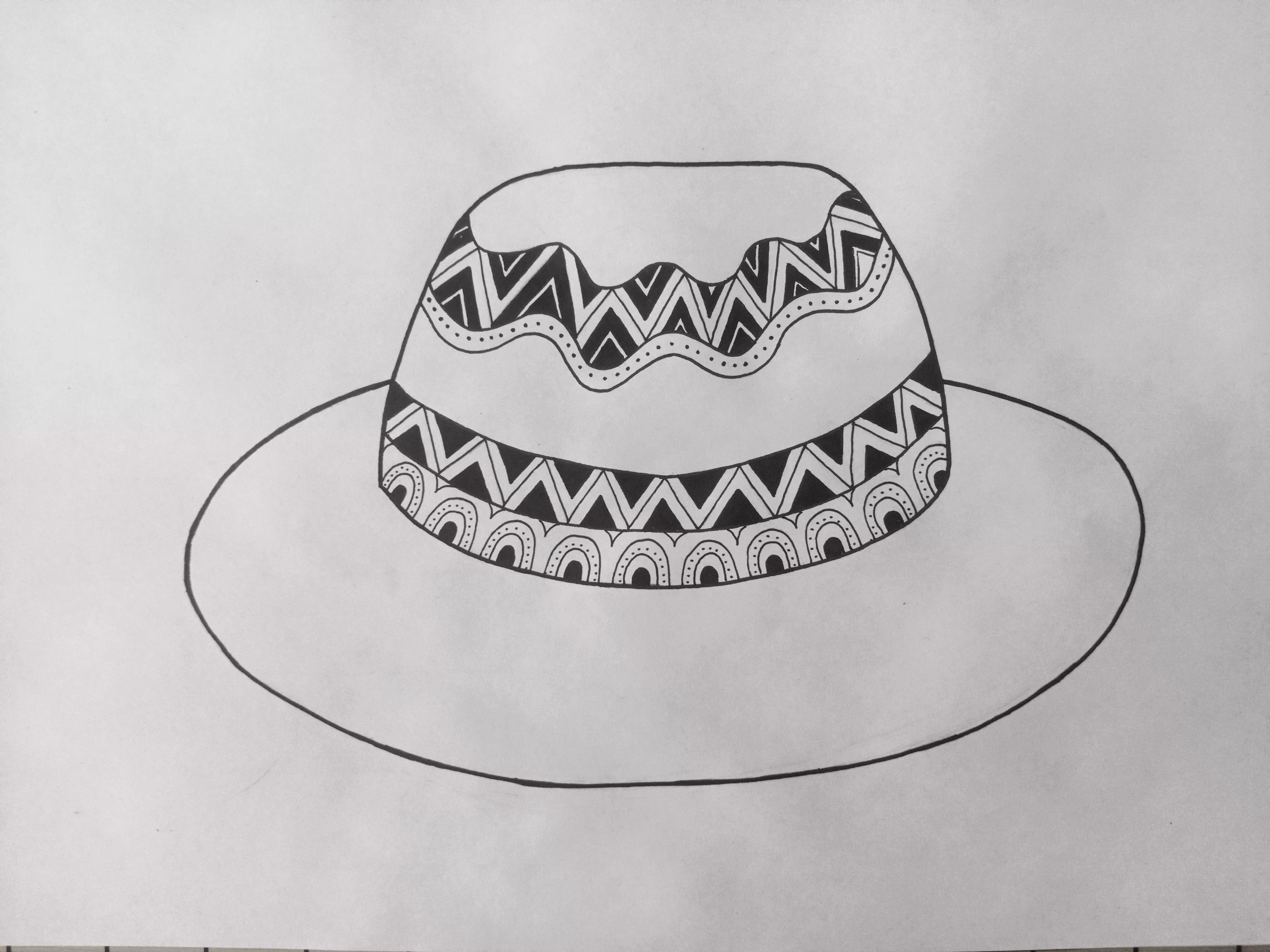 帽子线描创意画,帽子线描画装饰